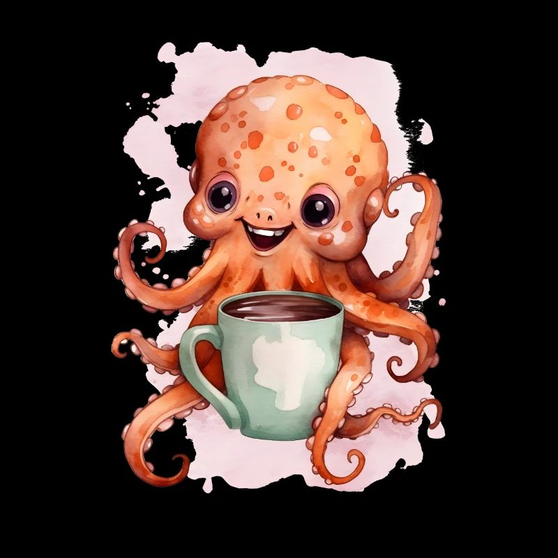 Octopus with coffee watercolor style