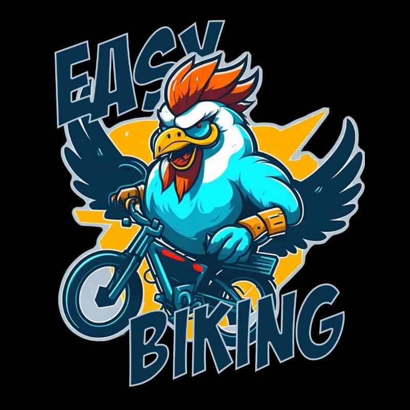 Coq avec vélo et lettrage
