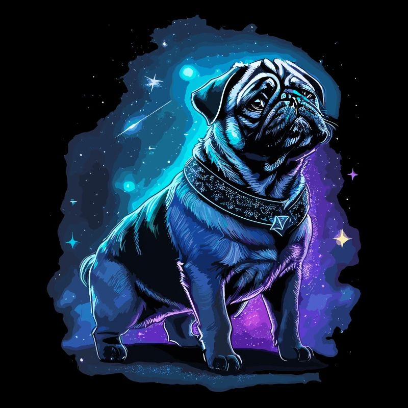 Neon Mops Hund Mitternachtszauber