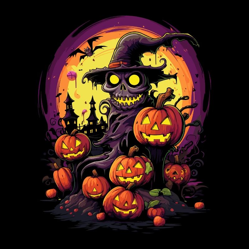 Spooky Halloween: Skull with witch hat