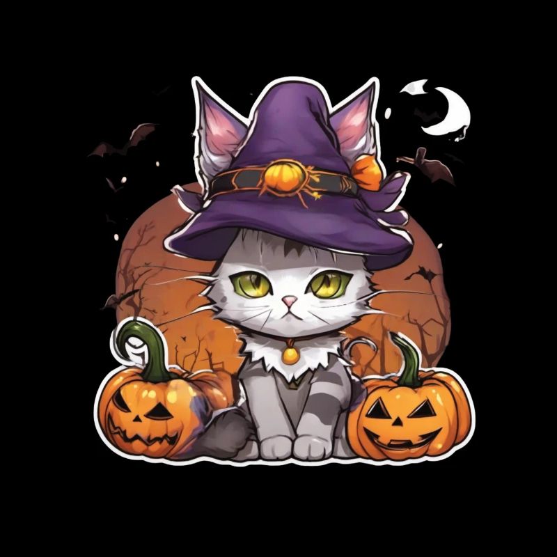 Chat Blanc Chat Halloween Chat Sorcière Chapeau de Sorcière