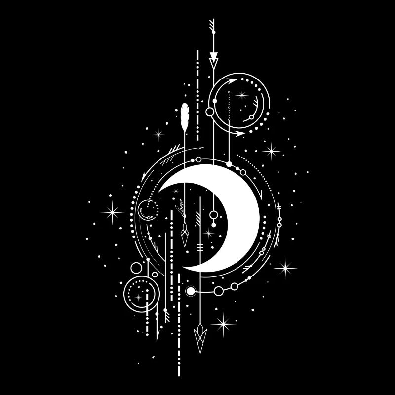 Mystical Design: Crescent Moon and Stars for Wicca