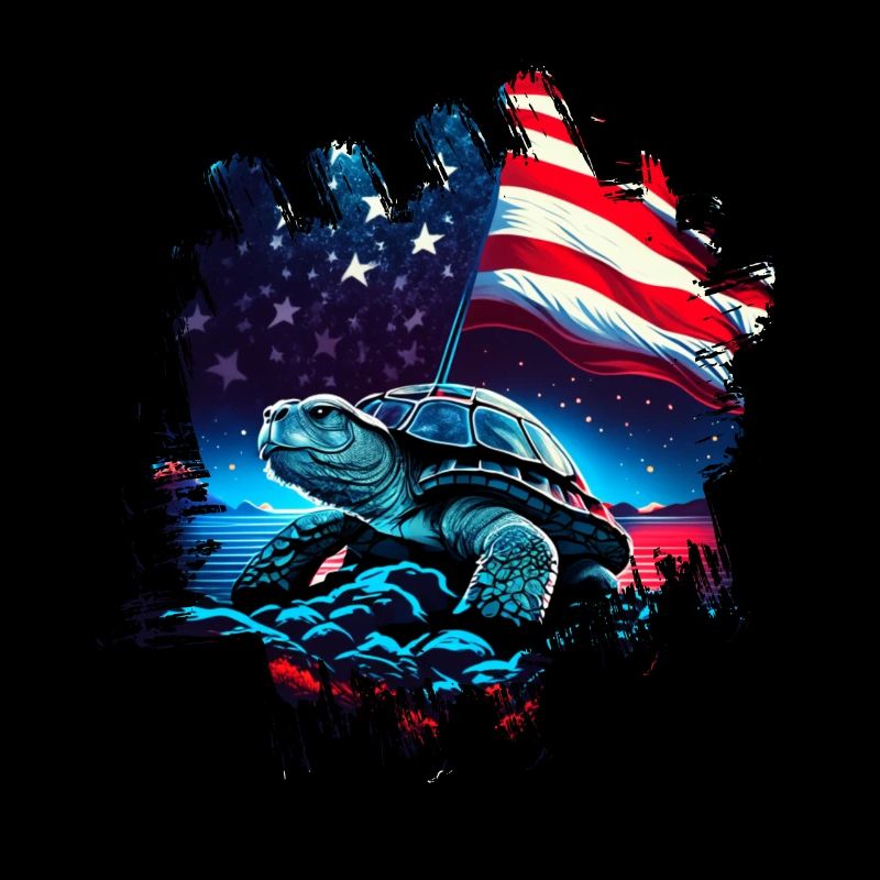 America turtle under Moon with American Flag