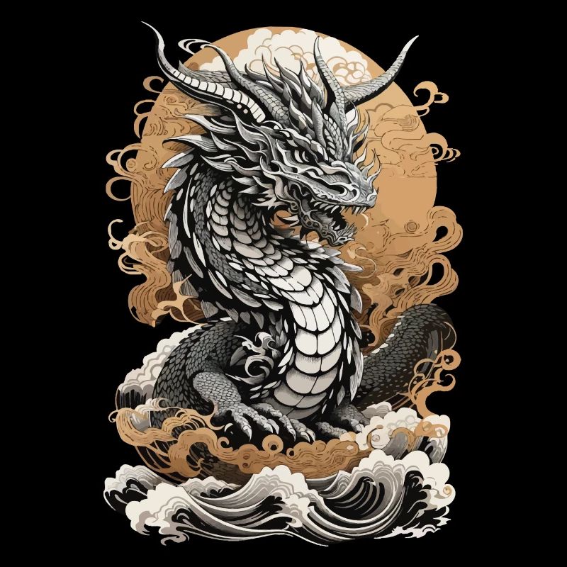 Dragon in ukiyo-e retro art aesthetics style