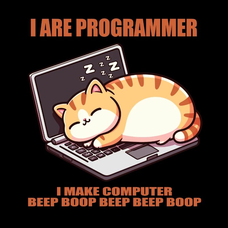 I are programmer, fat sleeping cat