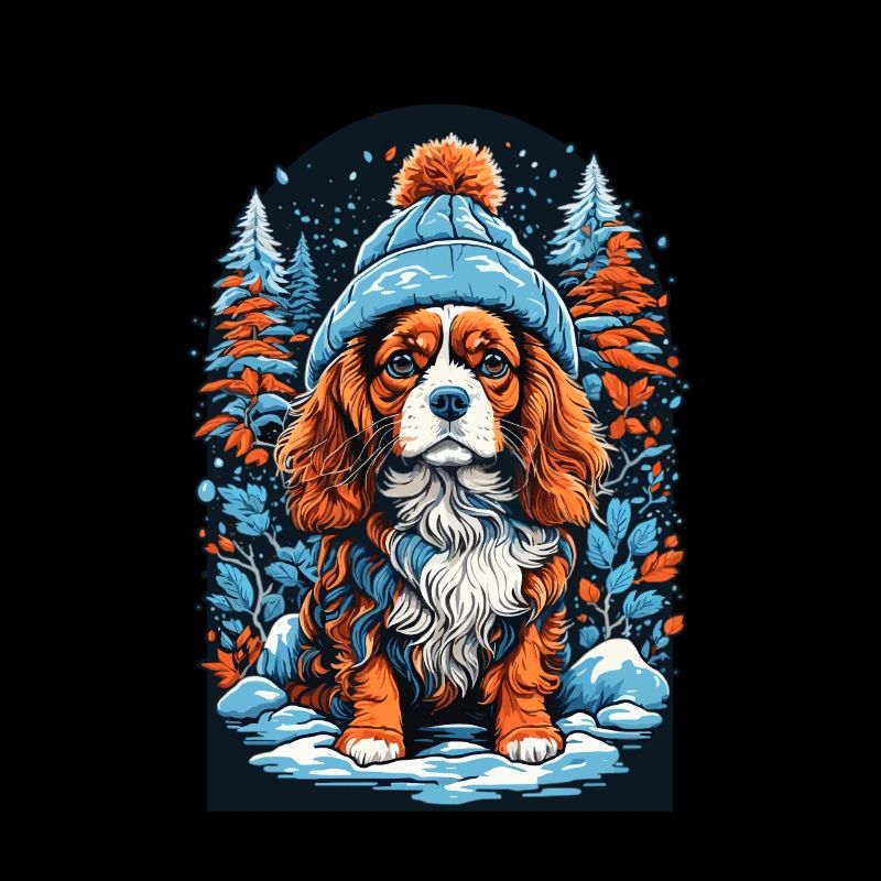 Cavalier King Charles Spaniel with Winter Hat