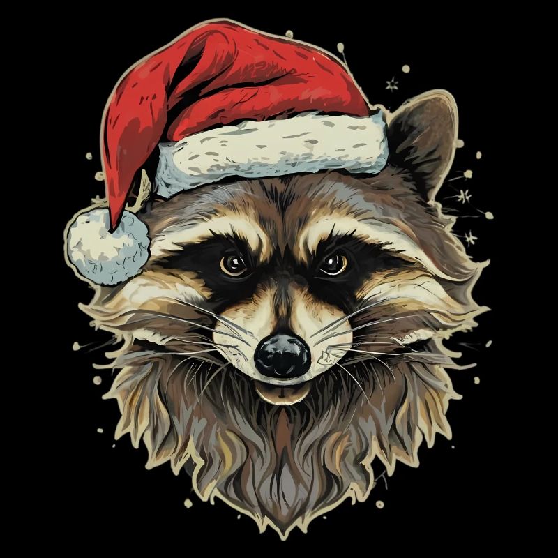 Waschbär mit Weihnachtsmütze