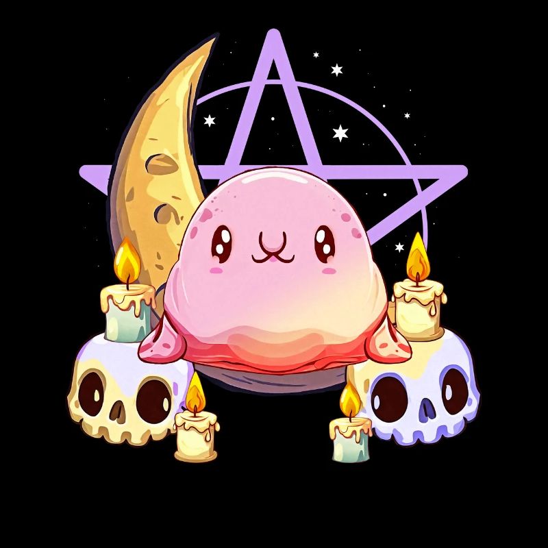 Kawaii Pastel Goth Blobfish Crescent Moon Skull