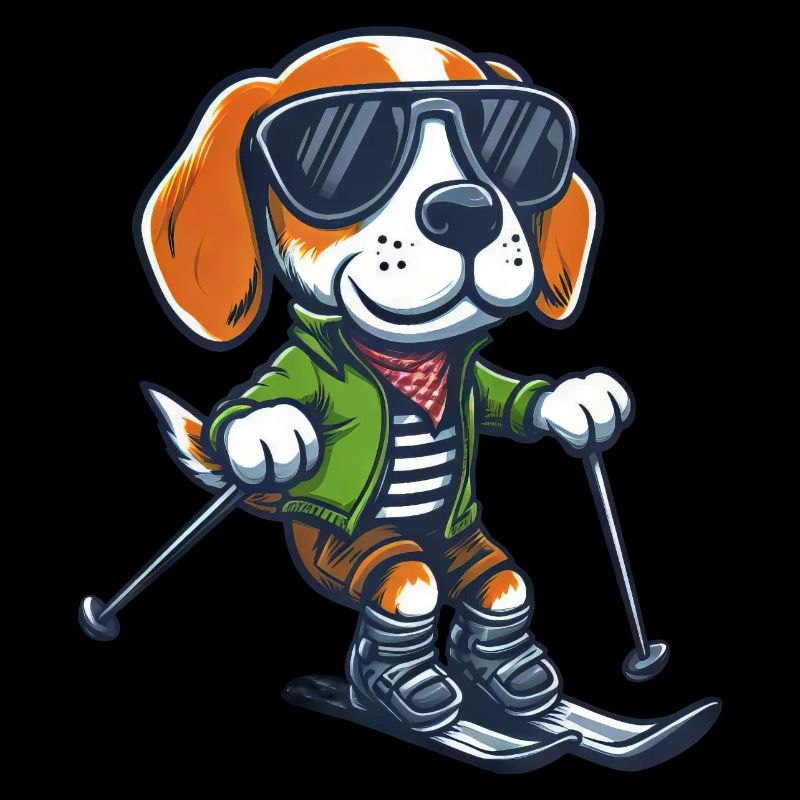 Mignon beagle à skis - Vacances d’hiver dans le