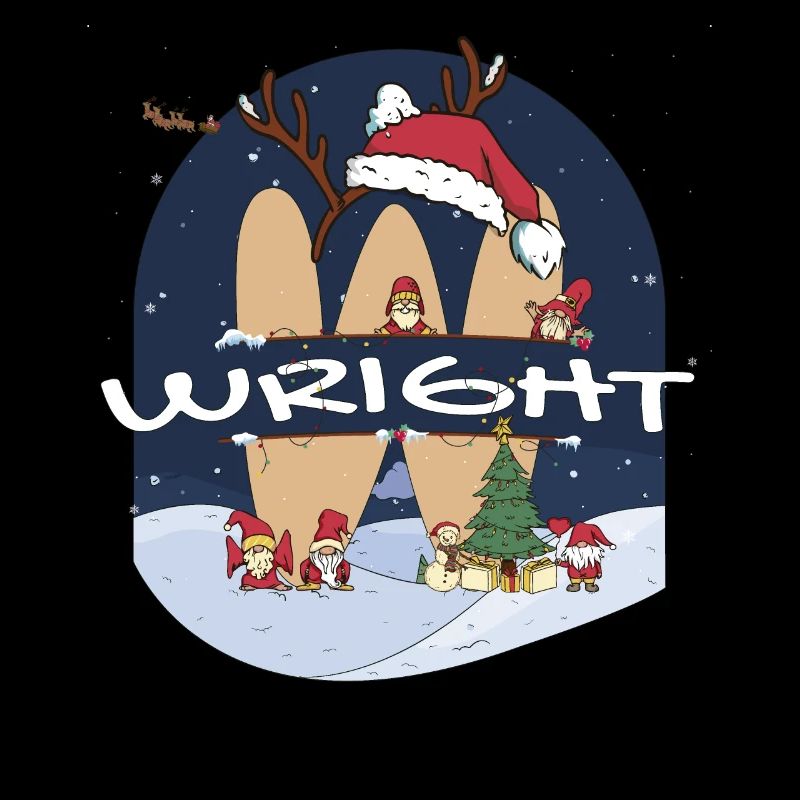 Awesome Wright Name w Santa Hat in Xmas Theme