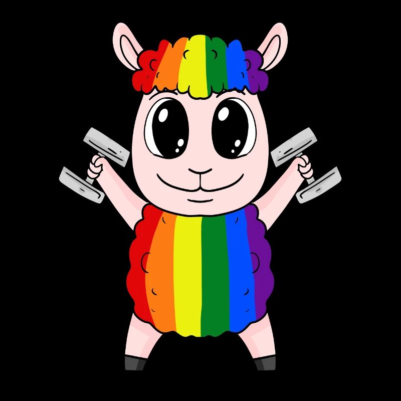 Regenbogen Schaf mit Hanteln