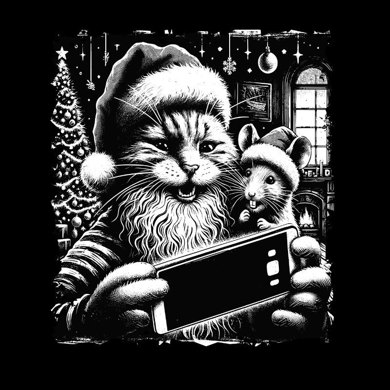 Cat & Mouse Selfie Merry Christmas Funny