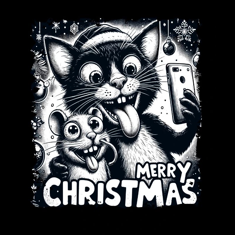 Cat & Mouse Selfie Merry Christmas Funny