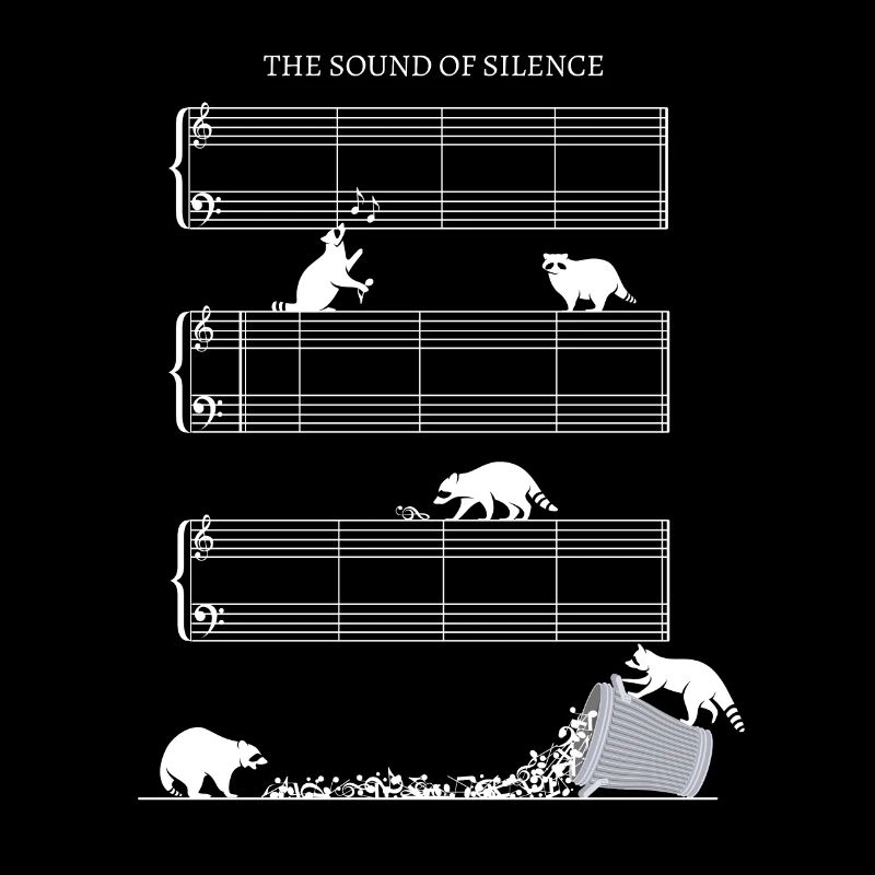 Silence Music Sheet Without Notes with Raccoons
