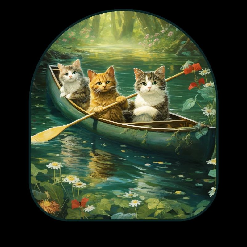 Balade en canoë chats pataugeant dans un champignon