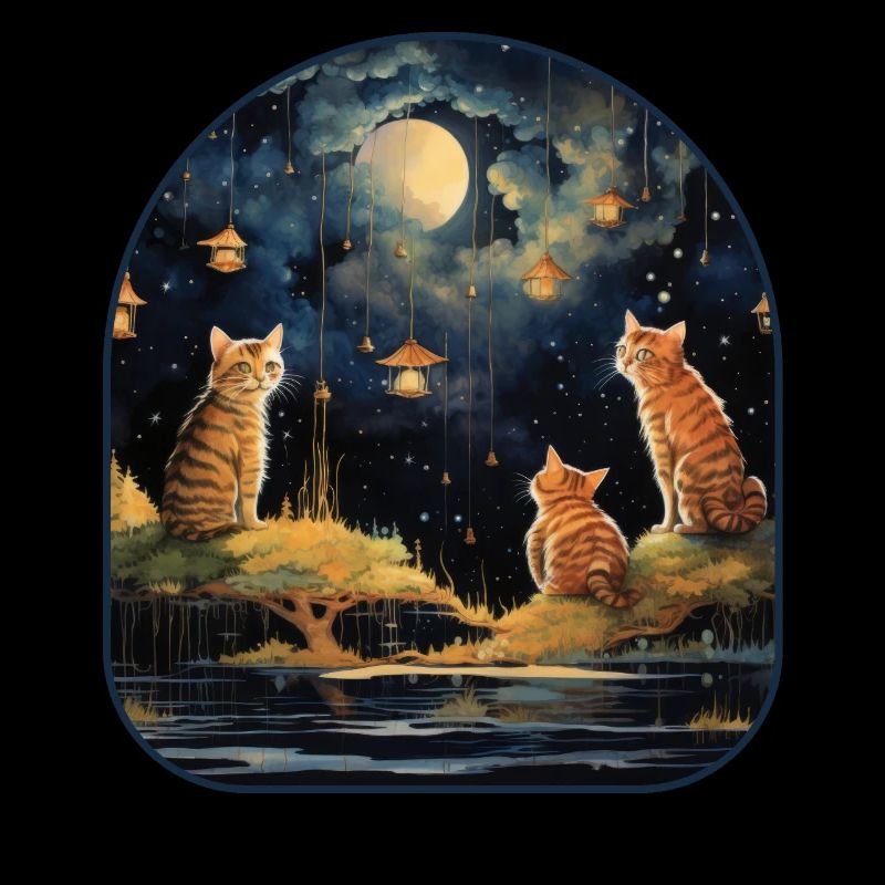 Chats et champignons de la nuit étoilée sous un céleste