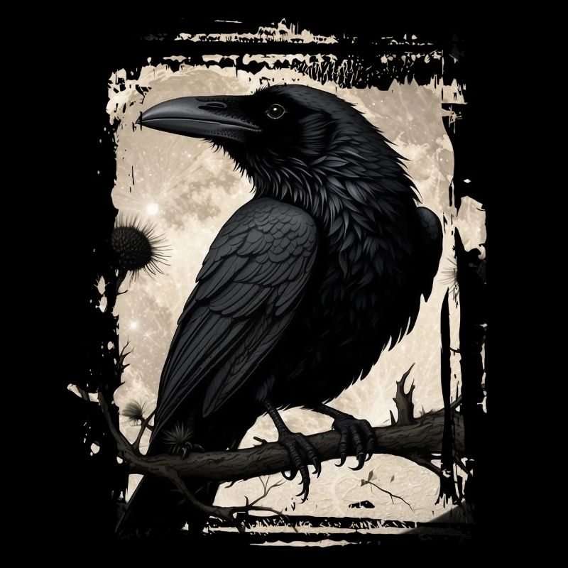 Corbeau sur branche devant la pleine lune
