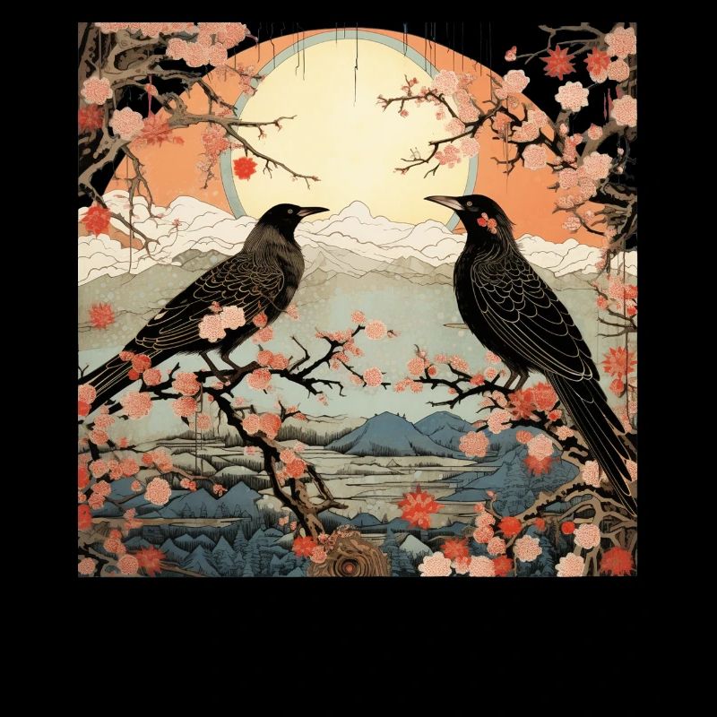 Ukiyo e crow collage kunst