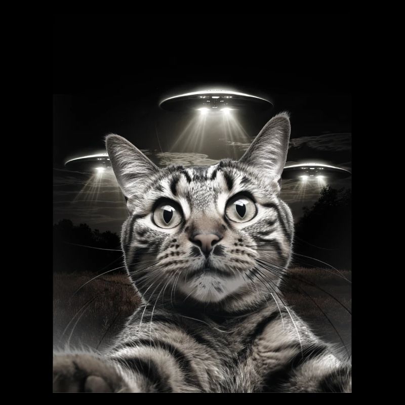 Lustiges Katzen Selfie Vor UFOs Katze UFO
