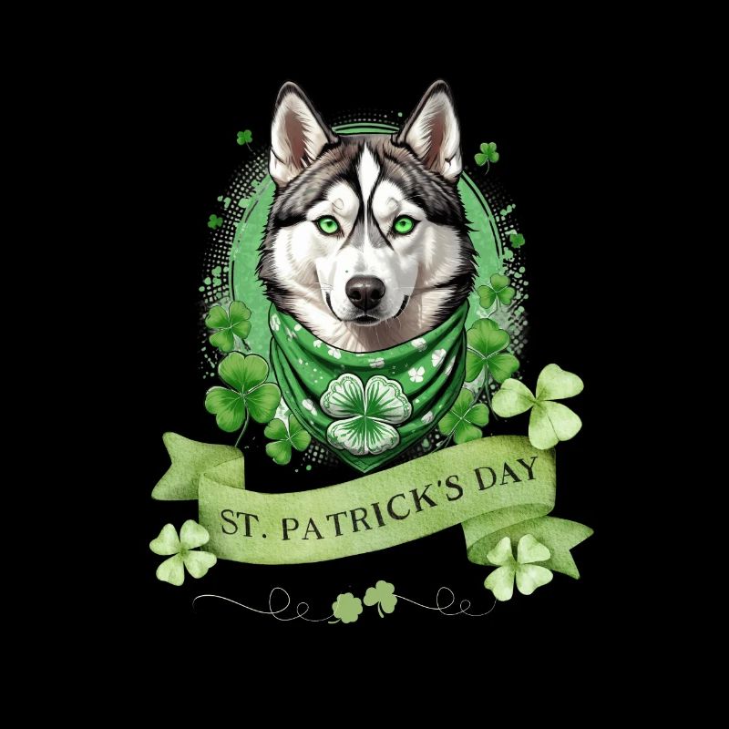Chien husky avec Bandana de trèfle vert St. Patrick’s