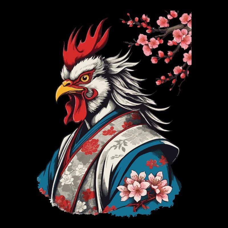 Samurai Hahn im Ukiyo-e Stil Retro Design