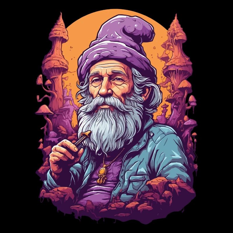 Old Dude Vivid Colors Psychedelic Forest Mushrooms