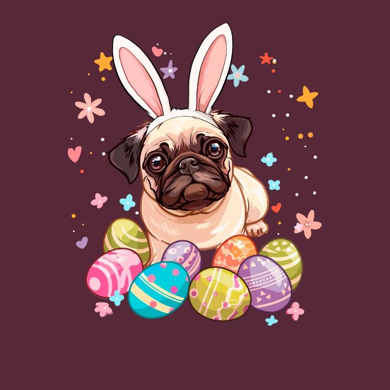 Pug easter eggs Hunting easter day