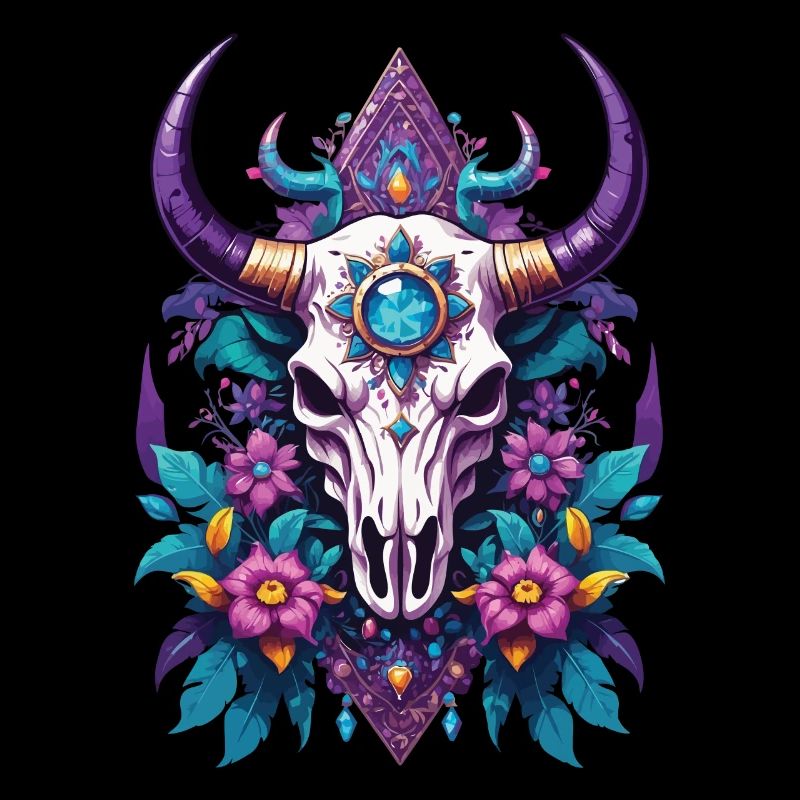 Mandala de plume de crâne de taureau