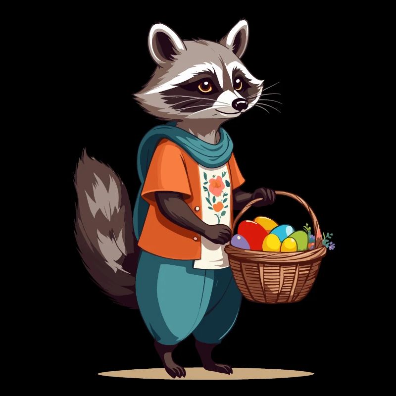 Drôle de raton laveur lapin de Pâques mignon oeufs de Pâques