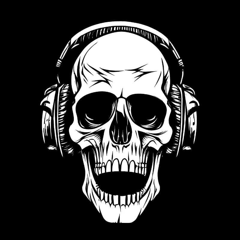 Totenkopf mit Kopfhörern