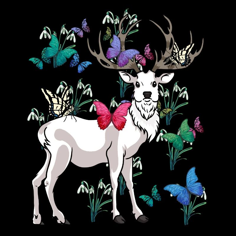 cerfs printemps papillons fleurs nature