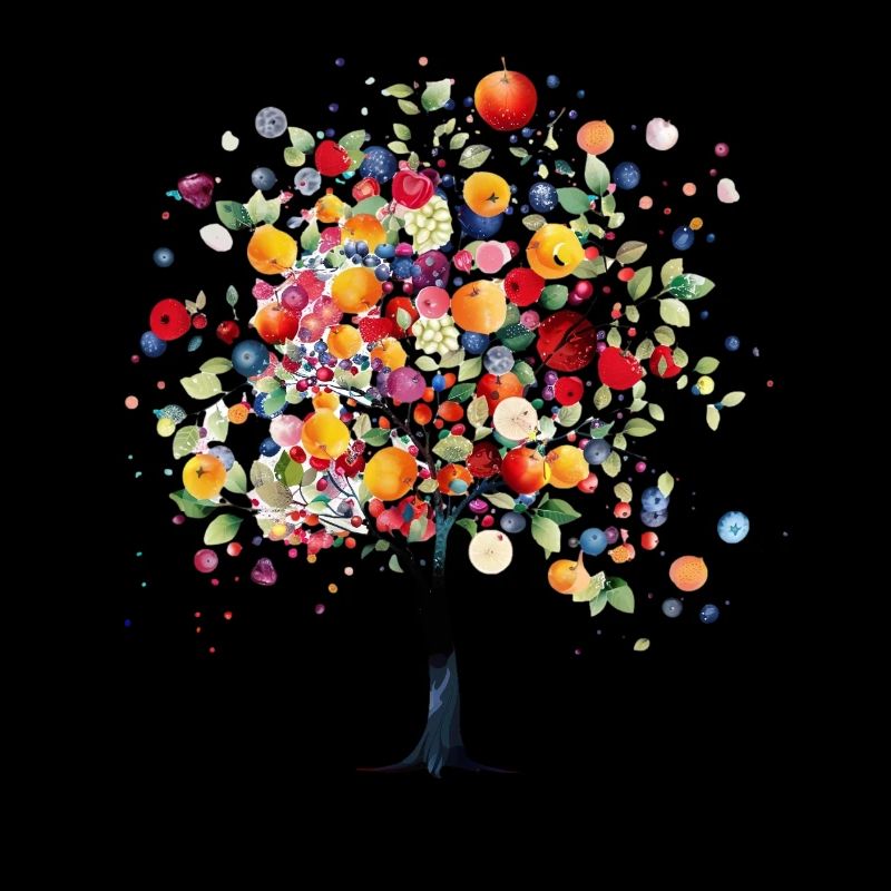 Colorful fruit tree in magical light