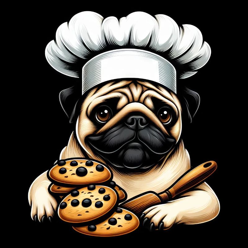 Mops Koch mit Cookie