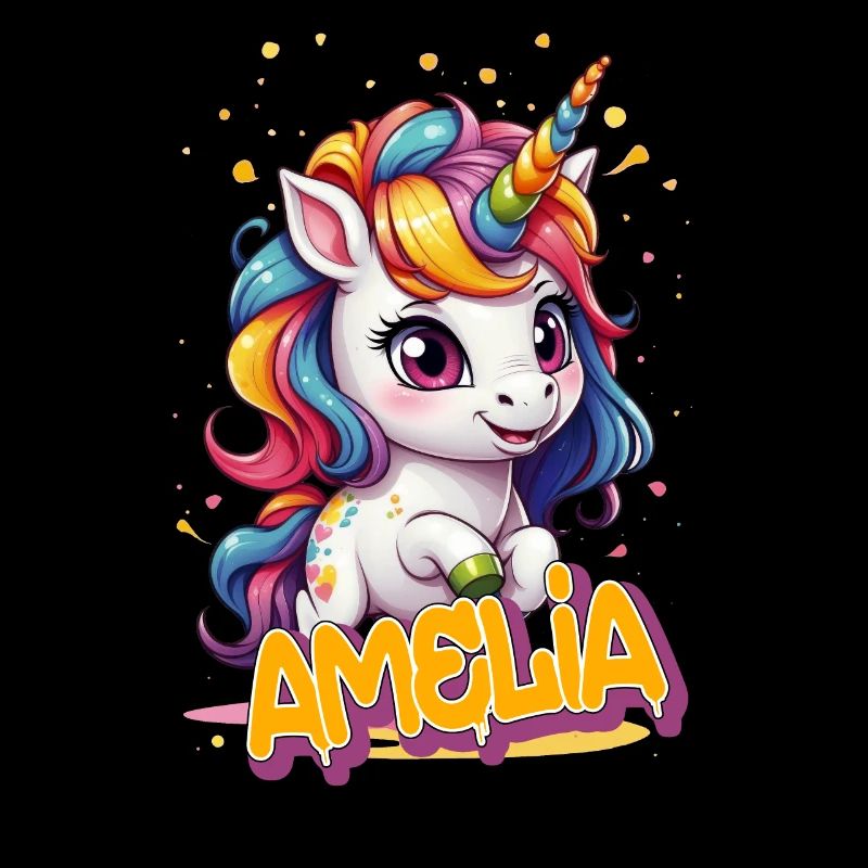 AMELIA - Schöner Mädchen Name mit süßem Einhorn
