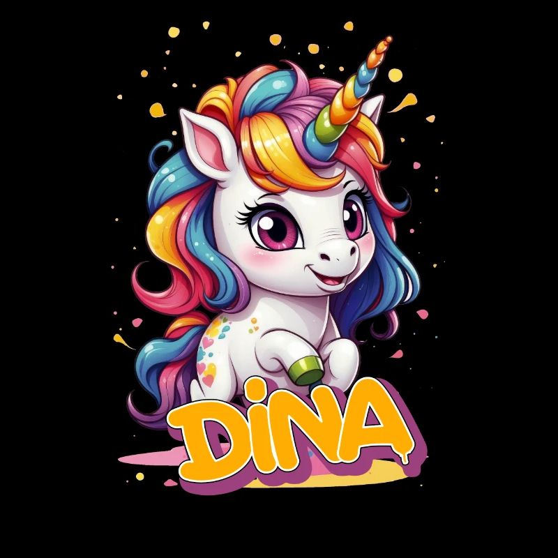 DINA - Schöner Mädchen Name mit süßem Einhorn