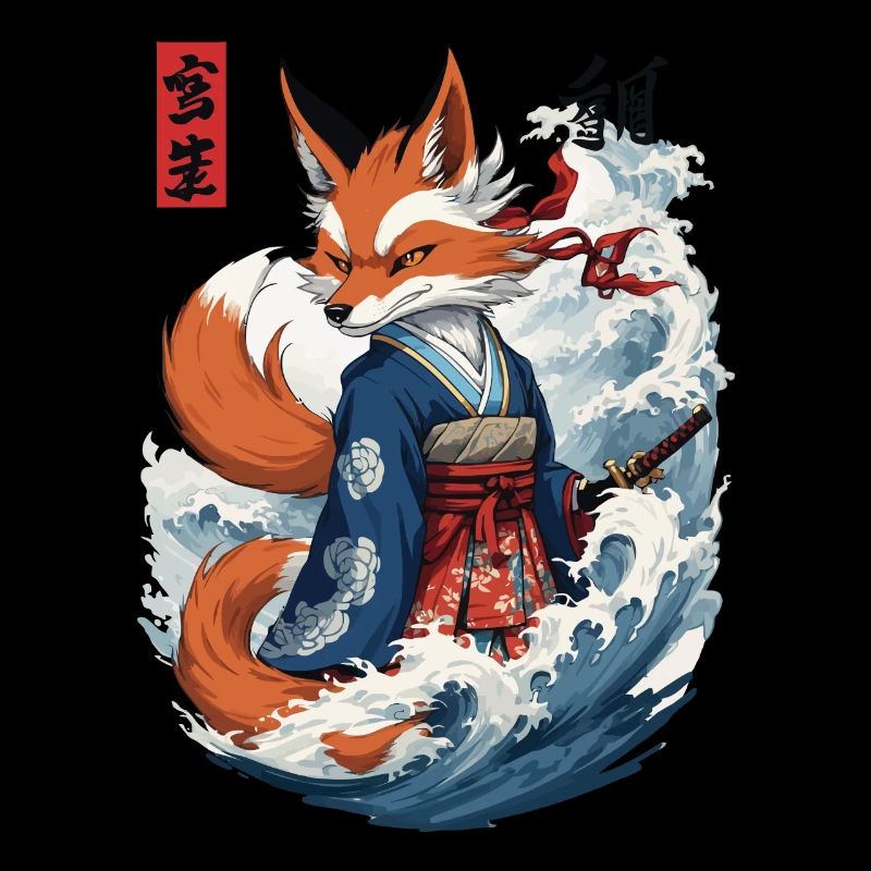 Ukiyo-E Samurai Fox Japanese Kitsune Mask