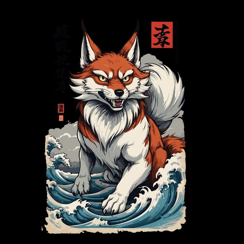 Vintage Ukiyo-E Style Japanese Kitsune Fox