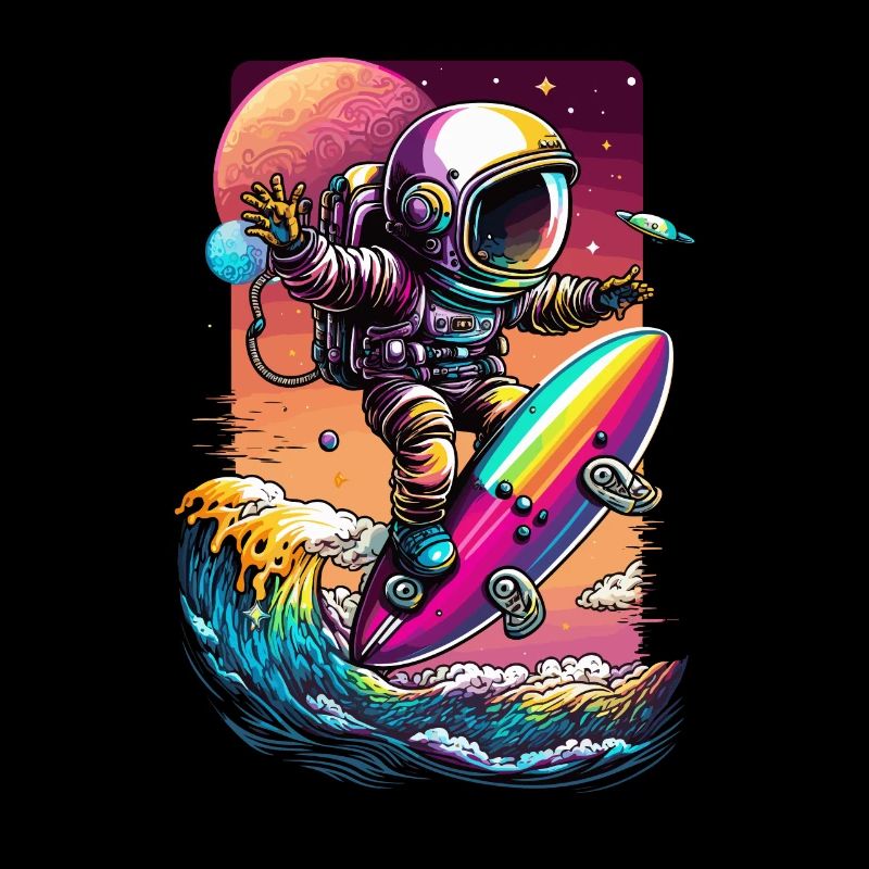 Astronaut Surfing Cosmic Waves Space Explorer