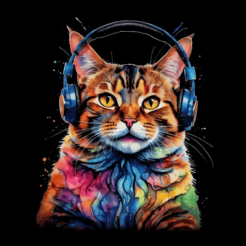 Katze Kopfhörer Bunt Lustig Tier Design Print