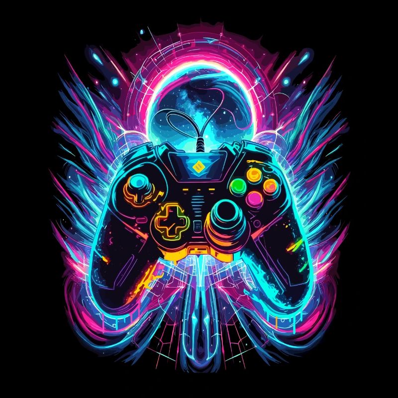 Vibrant Neon Retro Gaming Controller