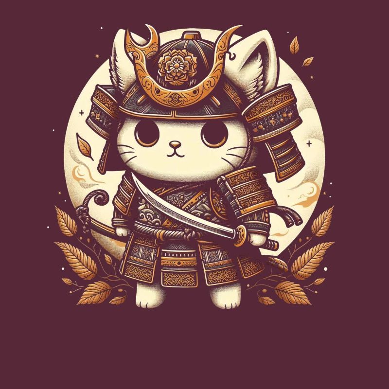 Japanese Samurai Cat Warrior Retro Ninja