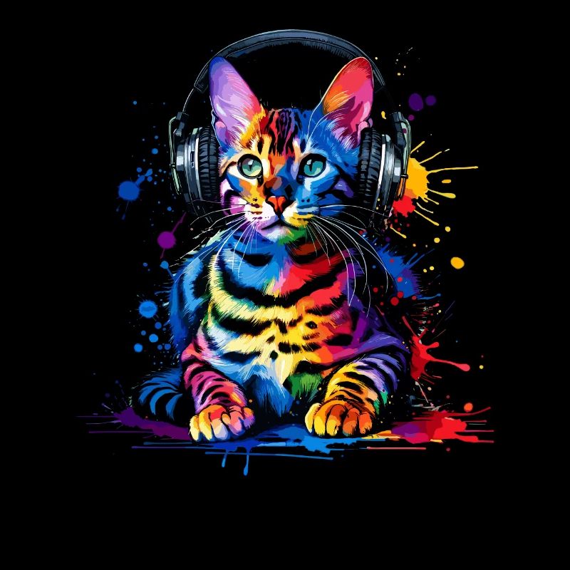 Bunte Splash Art Kopfhörer Bengalische Katze