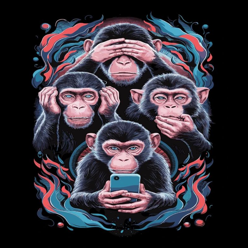 Wise Monkey With Mobile Phone Funny Multi Media Design