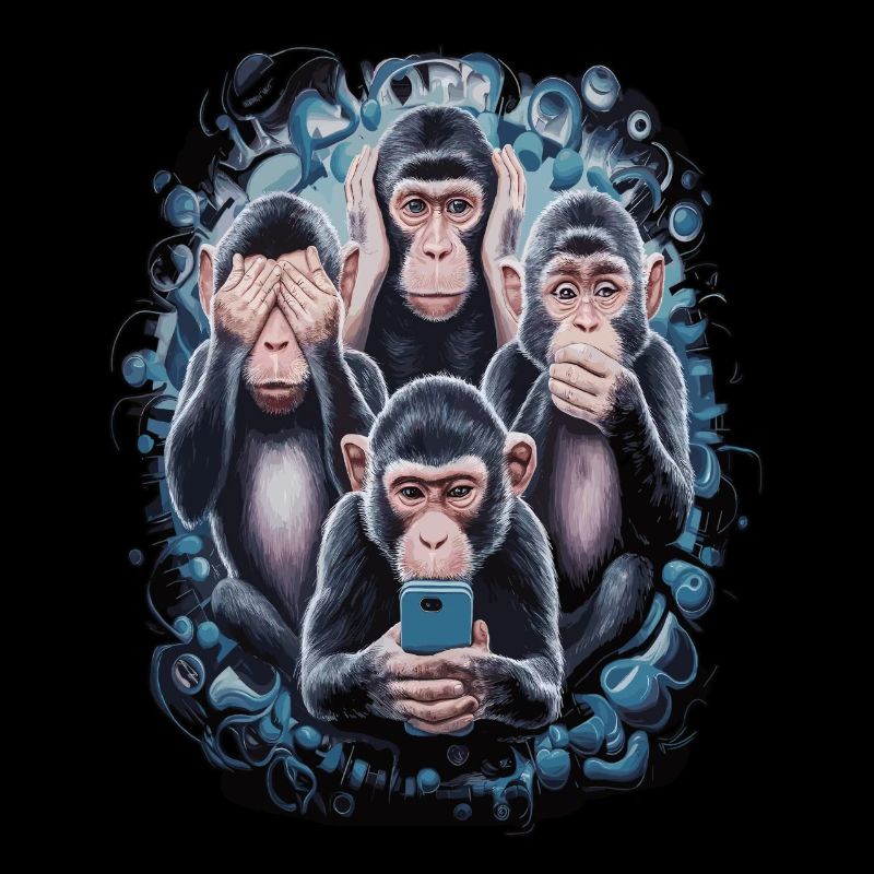 Wise Monkey With Mobile Phone Funny Multi Media Design