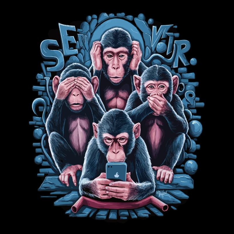 singe sage avec téléphone portable drôle multi conception multimédia