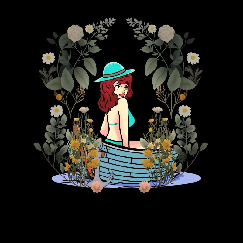 Sexy Sommerzeit Mädchen Boot Natur Blumen