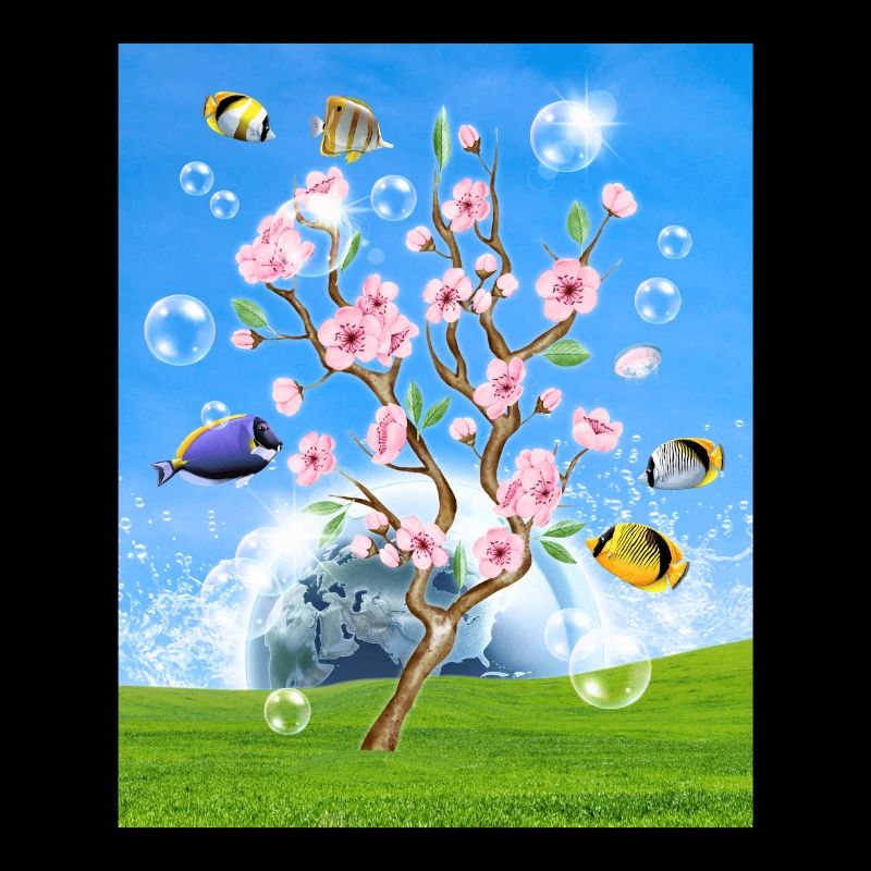 Frutiger Aero Aesthetic Tech Cherry Blossom Fish Bl