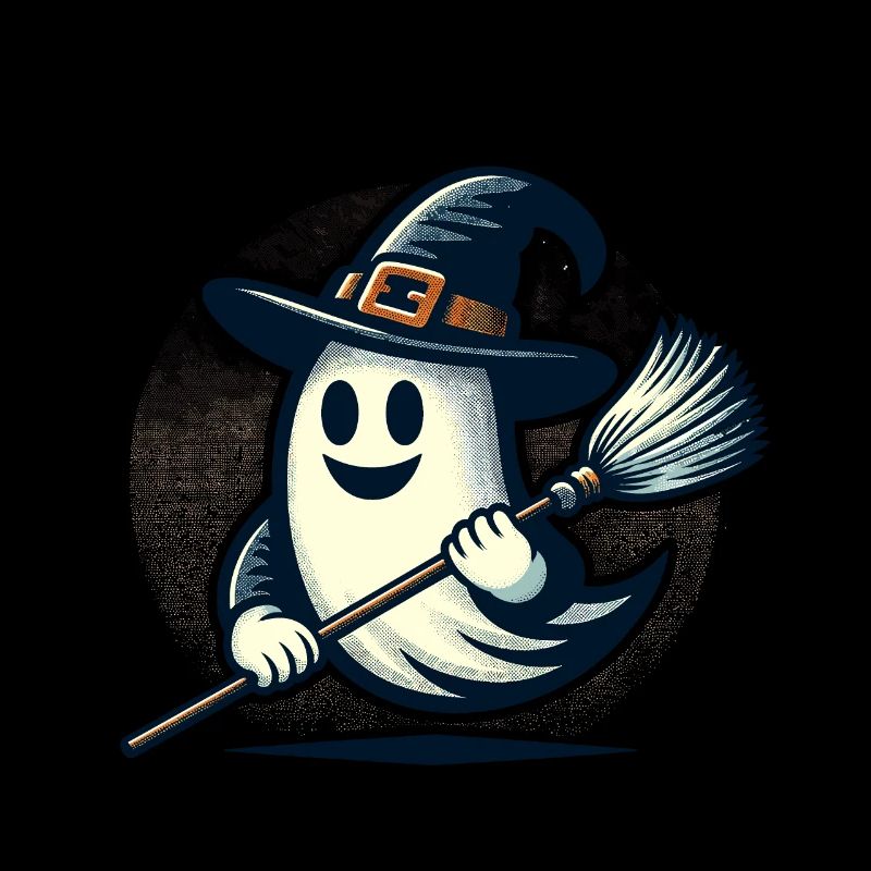 lustiger Halloween Hexen Geist mit Hexenbesen