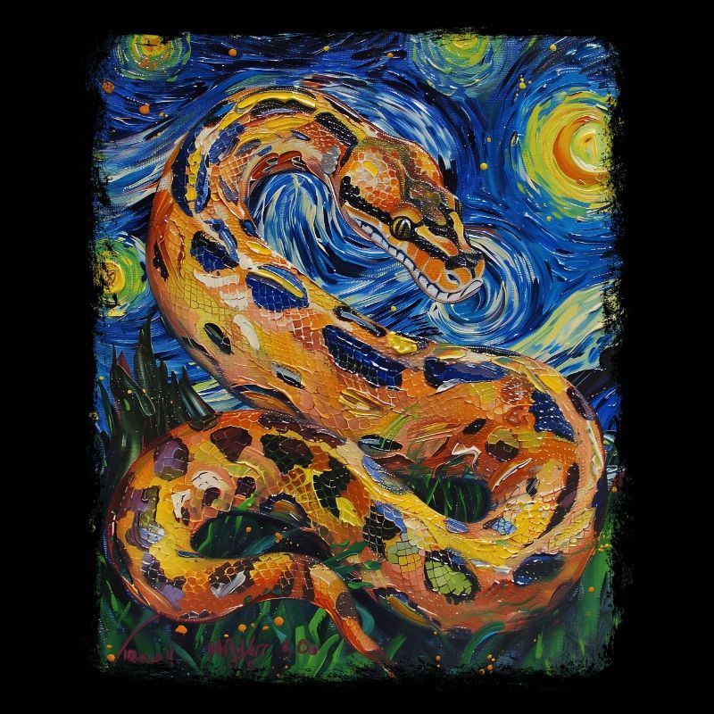 Kugelpython Schlange Sternennacht Gemälde