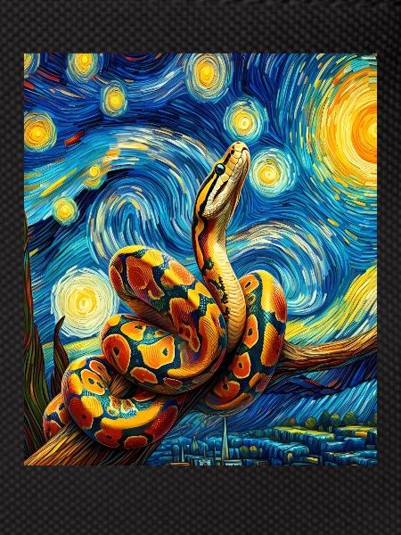 Kugelpython Schlange Sternennacht Gemälde